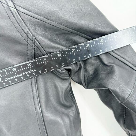 ANDREW MARC Jacket Women Size Large Leather Full Zip Black Fabian Biker Grunge - Picture 3 of 8